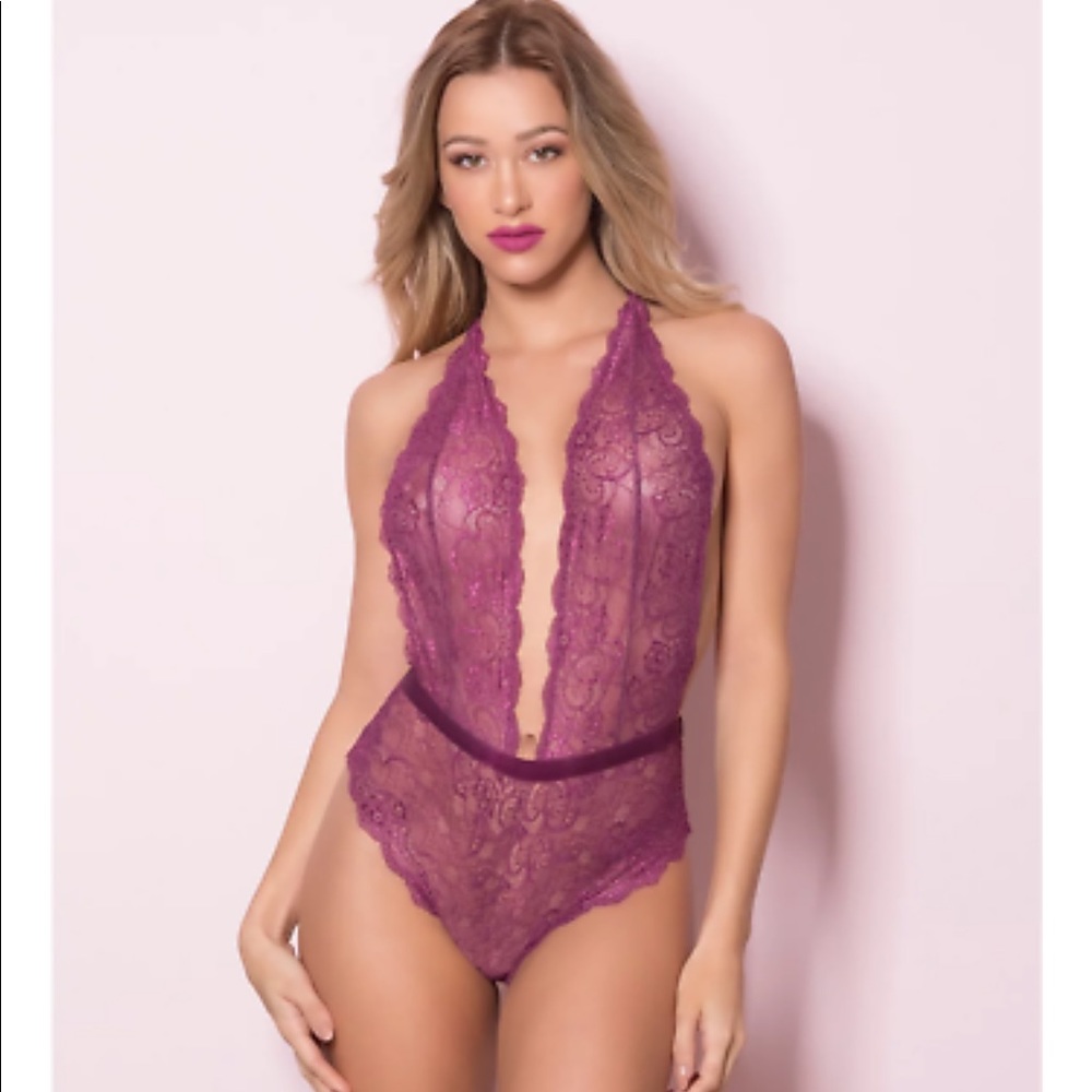 NWT oh la la cheri plunging neck lace halter teddy